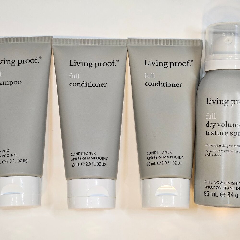 Set of 4 Living Proof Travel Size Shampoo, 2 Conditioner & Volume/Texture Spray